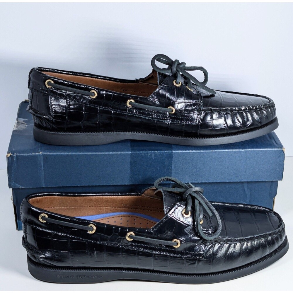 Sperry 2-Eye Womens Size 10.5 M Leather Boat Shoes Black New in Box Never Worn